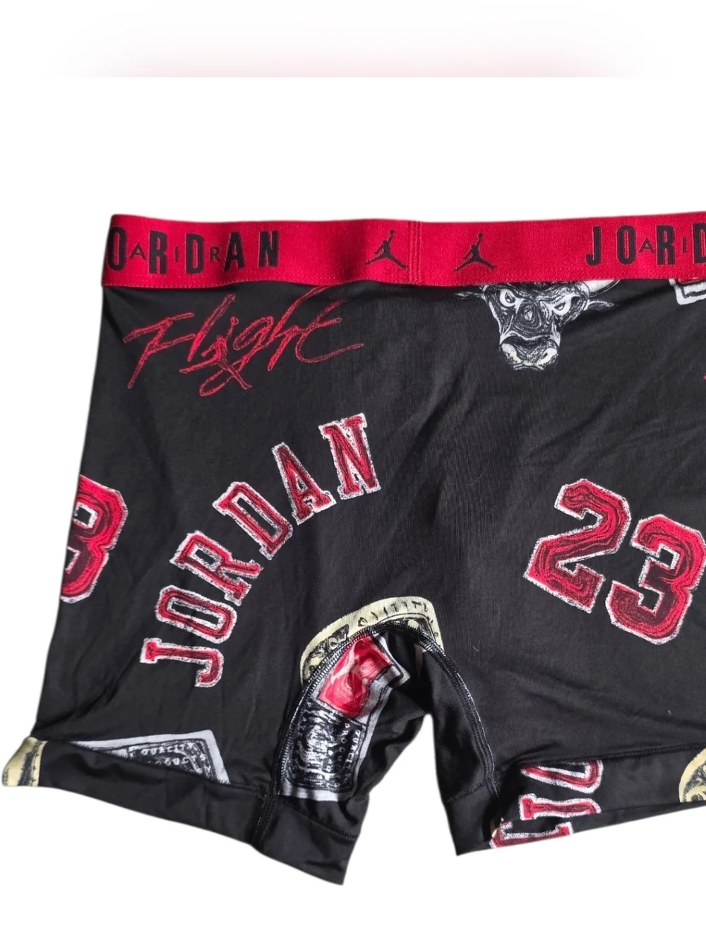 New Jordan Black Boxer Briefs with Red Waistband and Cream Accents Size M